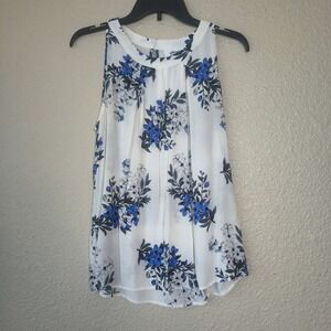 Alice Blue Stitch Fix Tank Top Size XS White Blue Floral Sleeveless Flowy Womens